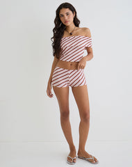 Sarla One Shoulder Top in Diagonal Stripe Pink