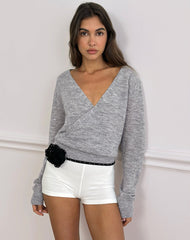 Saroya Plunge Wrap Top in Knit Grey