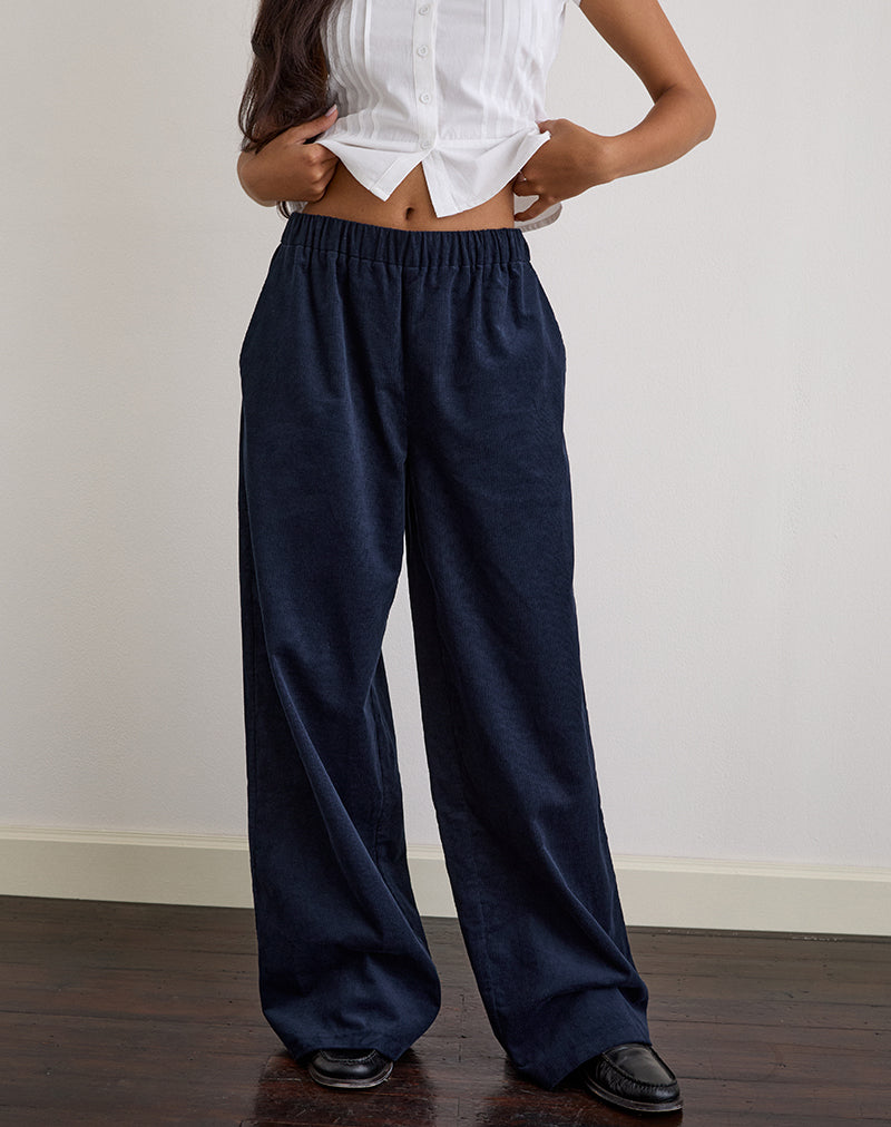 Sasiya Waistband Trouser in Cord Navy