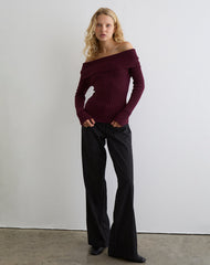 Saskia Bardot Bow Back Top in Dark Cherry