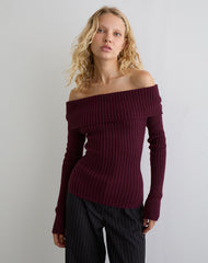 Saskia Bardot Bow Back Top in Dark Cherry