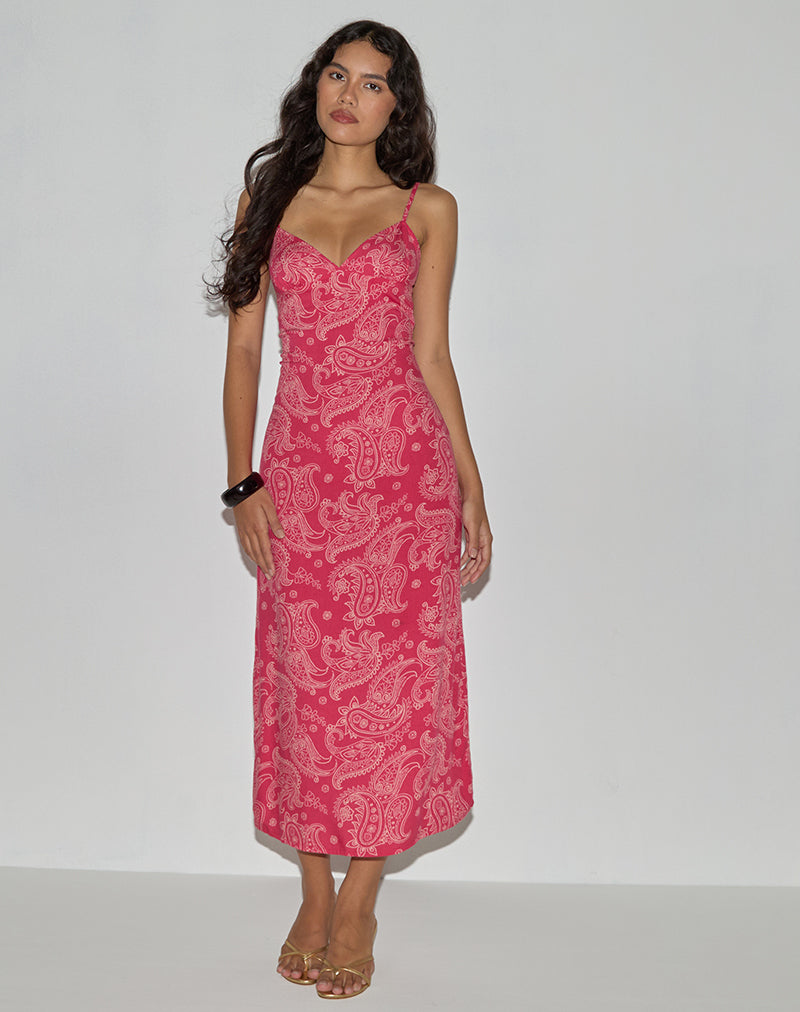 Sastra Midi Dress in Retro Paisley Pink