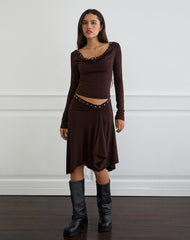 Emera Midi Skirt with Studs in Bitter Chocolate