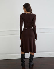 Emera Midi Skirt with Studs in Bitter Chocolate