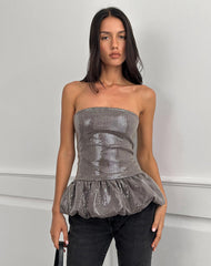 Seada Peplum Top in Sequin Check Brown