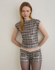 Serafim Short in Sequin Vintage Check Brown
