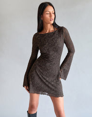 Sevila Dress in Jacquard Knit Dark Brown