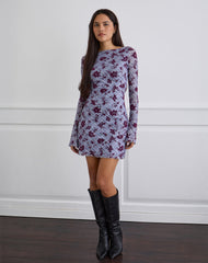 Sevila Long Sleeve Mini Dress in Lotus Flock Checked Lavender