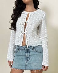 Sewindu Tie Front Long Sleeve Top in Broderie Ivory
