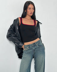 Shajani Top in Black with Red Binding