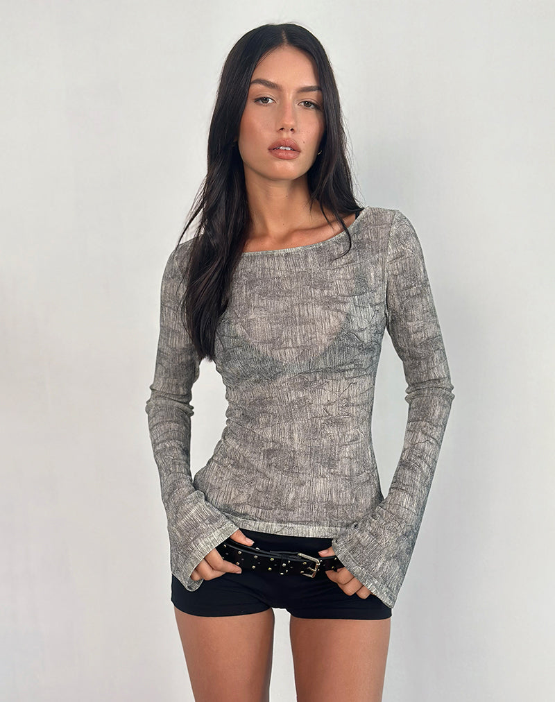 Sheiza Long Sleeve Top in Sheer Mesh Grey