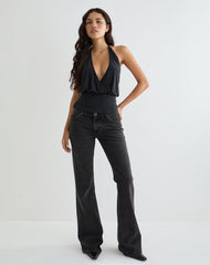 Sherlyn Halter Top in Cupro Black