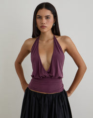Sherlyn Halter Top in Cupro Deep Purple