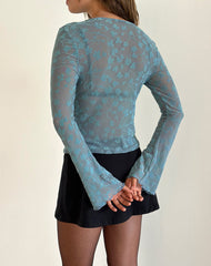 Shia Cardigan in Grunge Floral Blue Grey