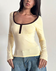 Shou Top in Buttermilk with Brown Binding