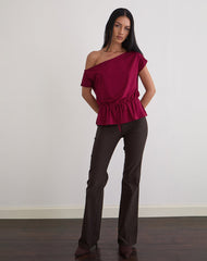 Sika One Shoulder Top in Burgundy with Tie Belt