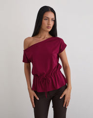 Sika One Shoulder Top in Burgundy with Tie Belt