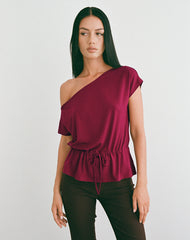 Sika One Shoulder Top in Burgundy with Tie Belt