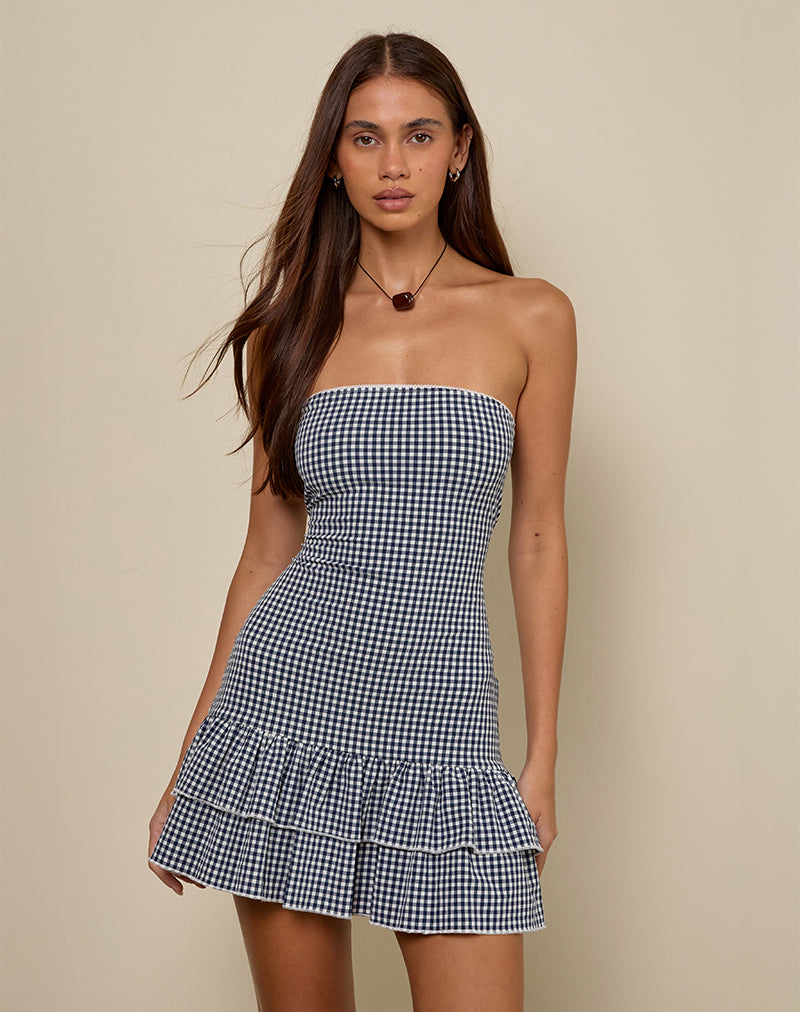 Sitav Dress in Seersucker Gingham Navy