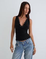 Slater Studded Top in Rayon Jersey Black