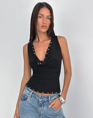 Slater Studded Top in Rayon Jersey Black