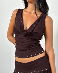 Slater Studded Top in Rayon Jersey Bitter Chocolate