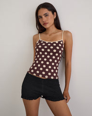 Solani Top in Brown with Big Cream Polka Print