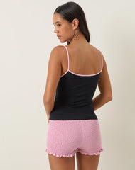 Solani Cami Top in Black with Baby Pink Binding and Island Girl Print