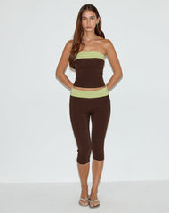 Solna Bandeau Top in Chocolate Brown with Pistachio Binding