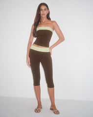 Vivah Fold-over Capri in Chocolate Brown with Pistachio Binding