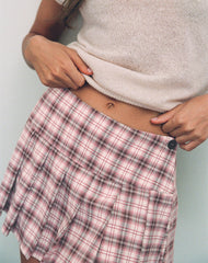 Casini Mini Pleated Micro Skirt in Pink Check