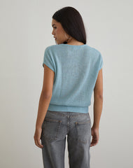 Sorin Deep Waistband Top in Knit Blue