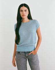 Sorin Deep Waistband Top in Knit Blue
