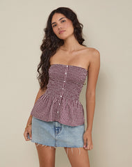 Soter Top in Mini Gingham Wine