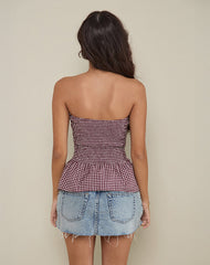 Soter Top in Mini Gingham Wine