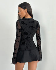 Sroti Long Sleeve Top in Rose Flock Black