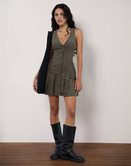 Starrin Button Mini Dress in Cord Brown
