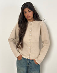 Subra Long Sleeve Ribbed Hem Cardigan in Ivory