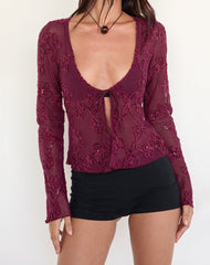 Sukita Cardigan in Sequin Knit Burgundy
