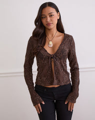Sukita Cardigan in Sequin Knit Dark Brown