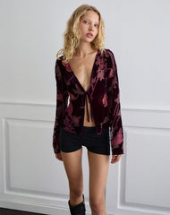 Sukita Cardigan in Floral Devore Burgundy