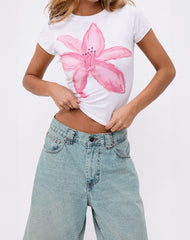 Sutin Tee in White with Painted Flower Pink