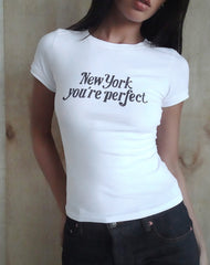 Sutin Tee in White with New York You're Perfect Print