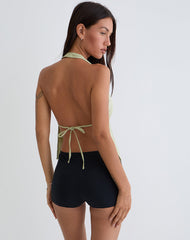 Syrma Backless Halter Top in Linen Sage Green
