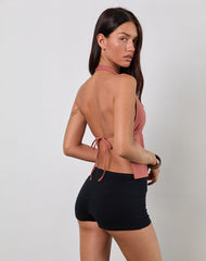 Syrma Backless Halter Top in Linen Tuscan Red