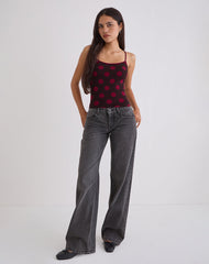 Solani Top in Brown with Big Polka Red