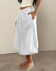 Taka Midi Skirt in Poplin White