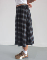 Taka Midi Skirt in Blue and Brown Check