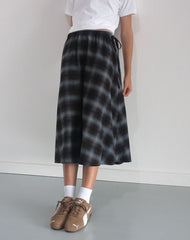 Taka Midi Skirt in Blue and Brown Check