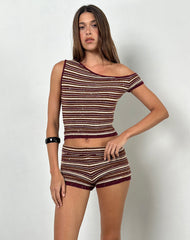 Tamia Off Shoulder Top in Shimmer Stripe Knit Rust